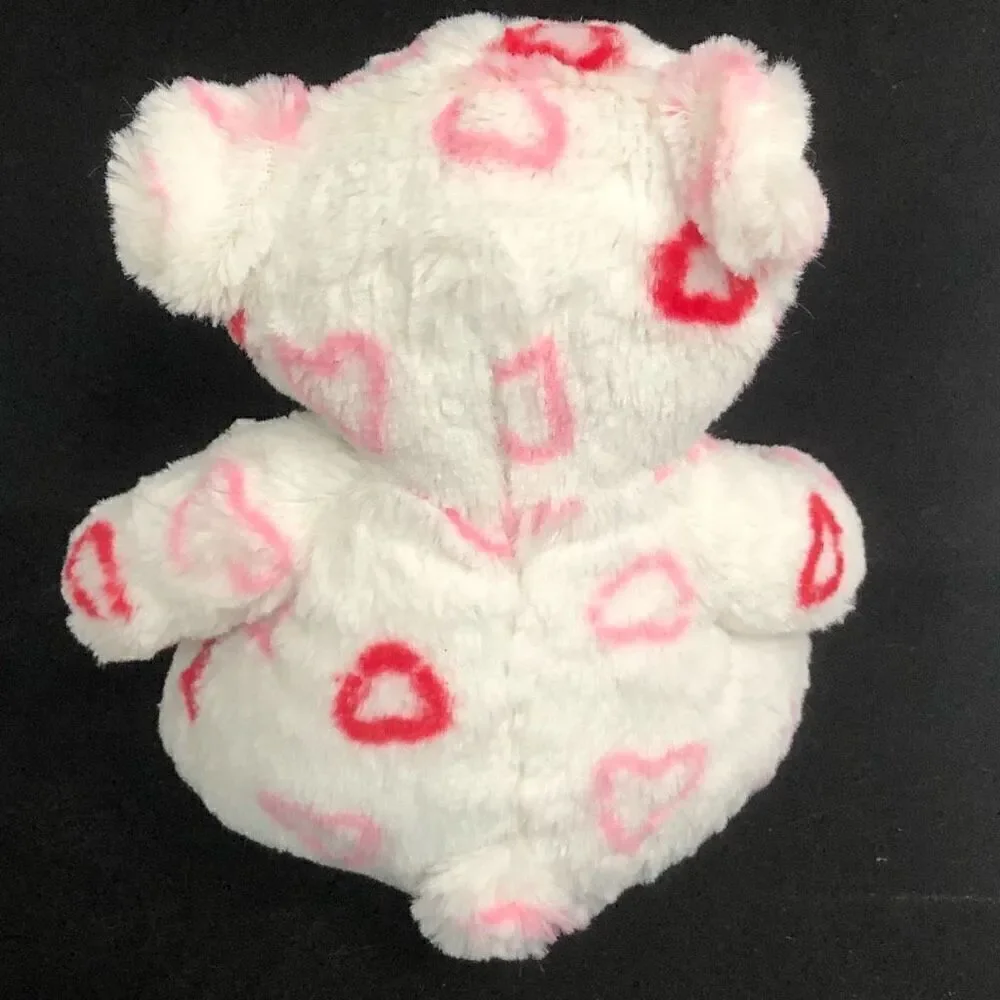 white pink hearts teddy‎ bear valentines sweetheart ribbon bear soft 8 inch